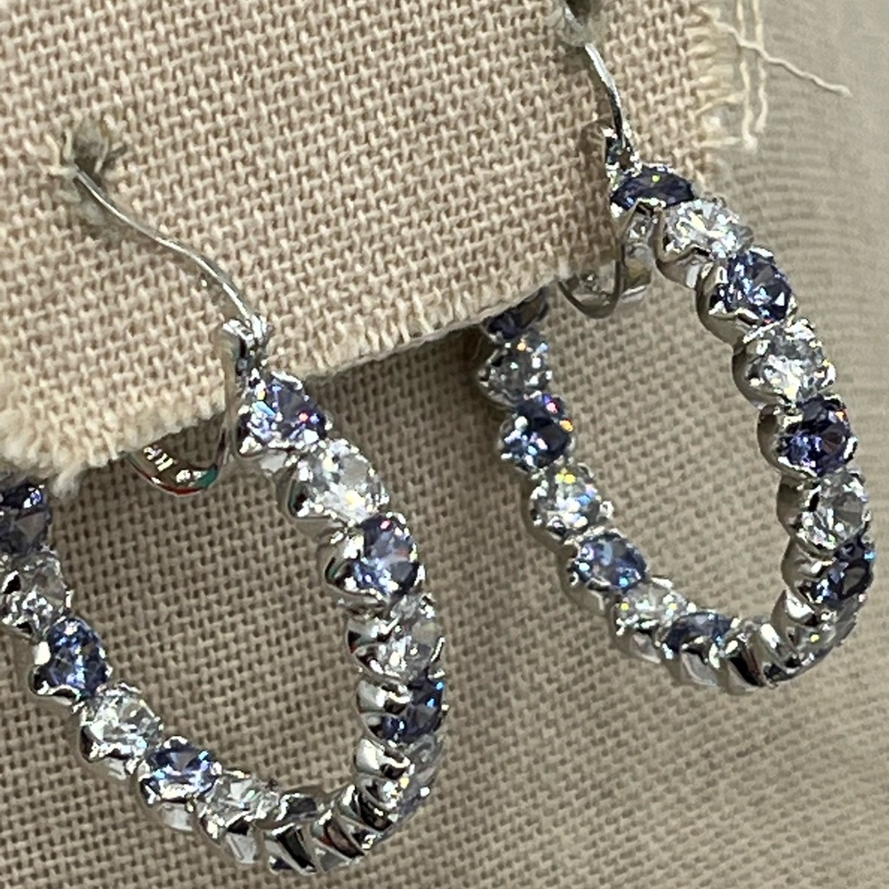 Bella Luce 925 Sterling Silver Tanzanite CZ Diamond Inside Out Hoop Earrings - Picture 4 of 16